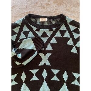 Vintage 80s Sweater‎ Womens Sz M Black Blue Geometric Made USA Retro Classic